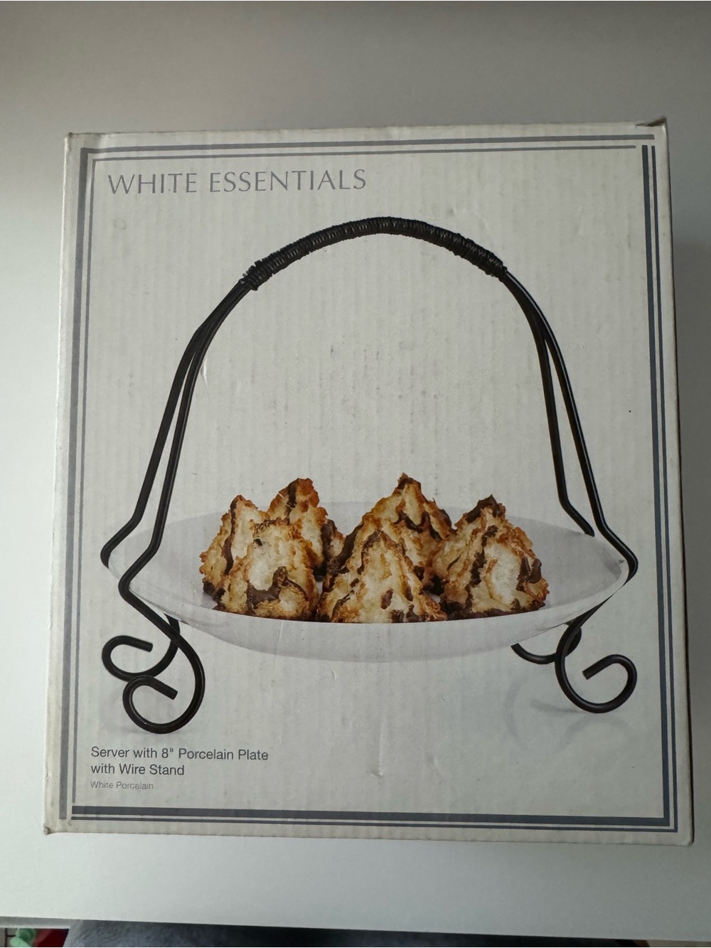 8” White Porcelain Serving Bowl with Decorative Metal Handle